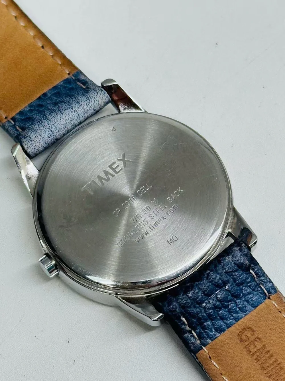 Timex Indiglo WR30M Quartz 35mm White Dial Leather Men Watch New Battery Runs